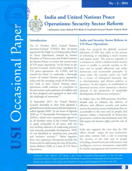 India and United Nations Peace Operations: Security Sector Reform (Vol No. 3- 2016) 